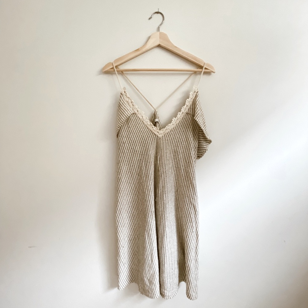 ZARA KNIT SUMMER DRESS, GREY STRIPE- SIZE LARGE